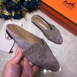 Replica Hermes Gray Crystal H Buckle Loafer