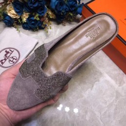 Replica Hermes Gray Crystal H Buckle Loafer
