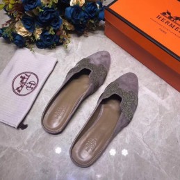 Replica Hermes Gray Crystal H Buckle Loafer