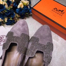 Replica Hermes Gray Crystal H Buckle Loafer