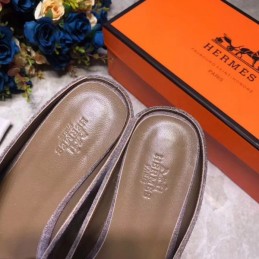 Replica Hermes Gray Crystal H Buckle Loafer
