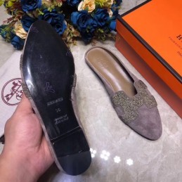 Replica Hermes Gray Crystal H Buckle Loafer
