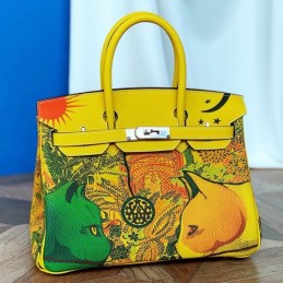 Replica Hermes Yellow Green Print Birkin 25 Bag