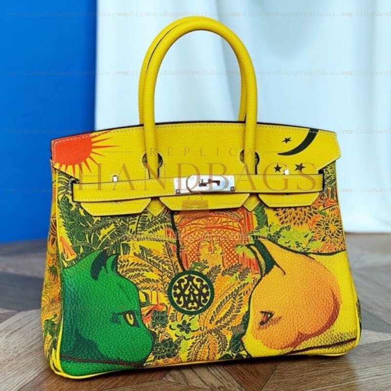 Replica Hermes Yellow Green Print Birkin 25 Bag