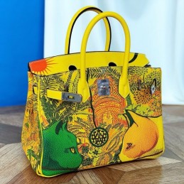 Replica Hermes Yellow Green Print Birkin 25 Bag