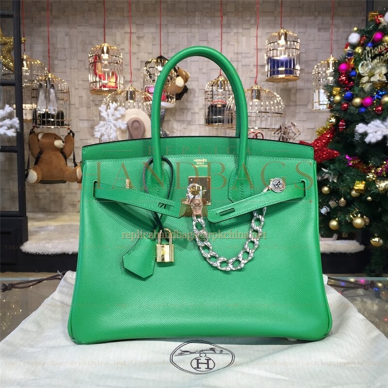 Replica Hermes Green Birkin 35 Bag Silver Chain