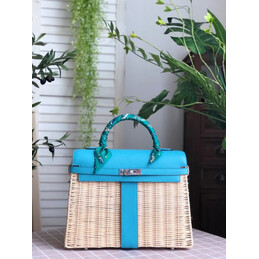 Replica Hermes Turquoise Wicker Kelly Picnic 35 Bag