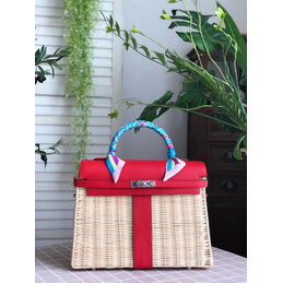 Replica Hermes Red Wicker Kelly Picnic 35 Bag