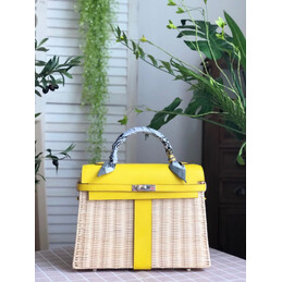 Replica Hermes Yellow Wicker Kelly Picnic 35 Bag