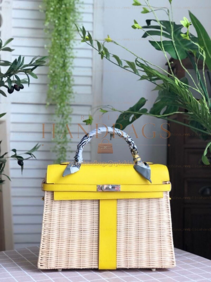 Replica Hermes Yellow Wicker Kelly Picnic 35 Bag