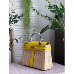 Replica Hermes Yellow Wicker Kelly Picnic 35 Bag