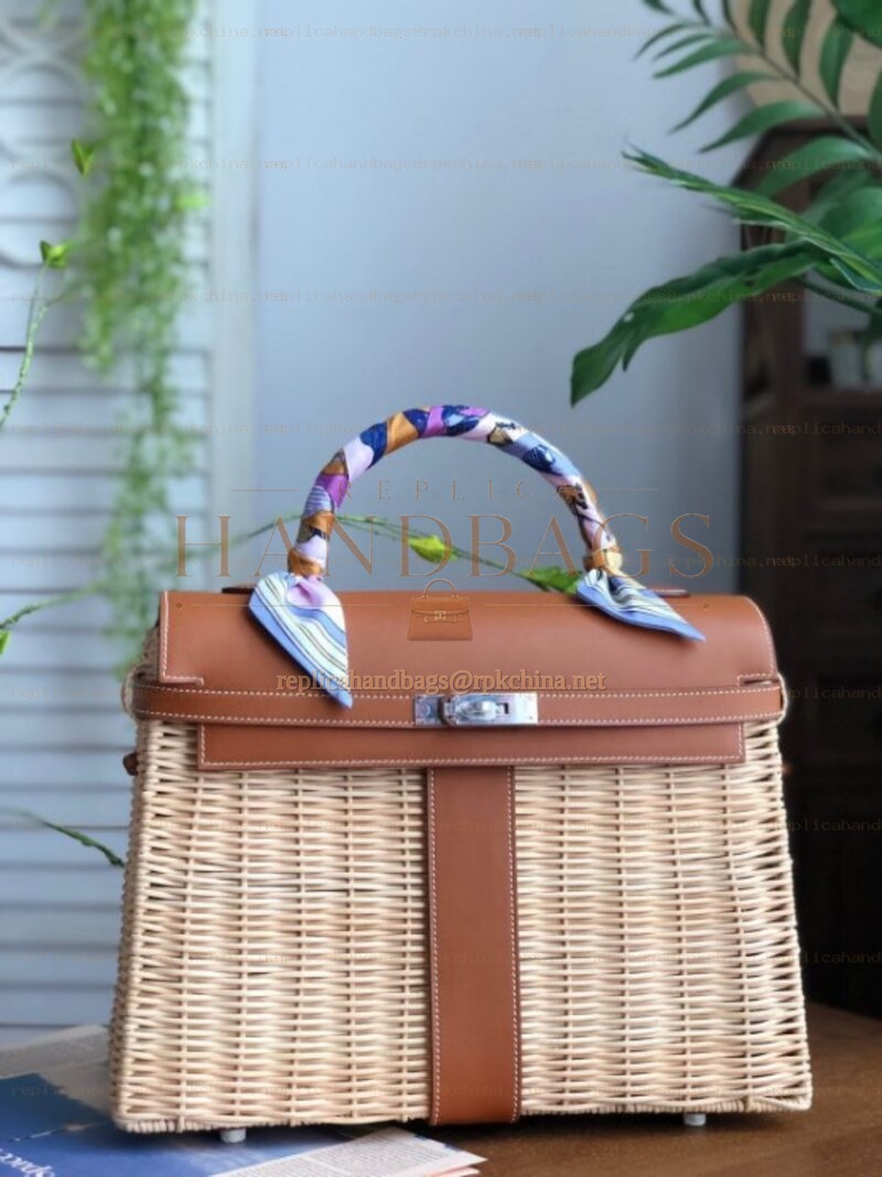 Replica Hermes Brown Wicker Kelly Picnic 35 Bag