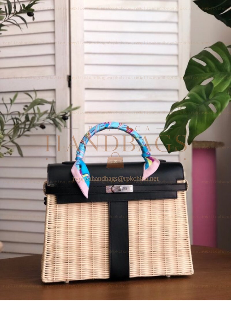Replica Hermes Black Wicker Kelly Picnic 35 Bag