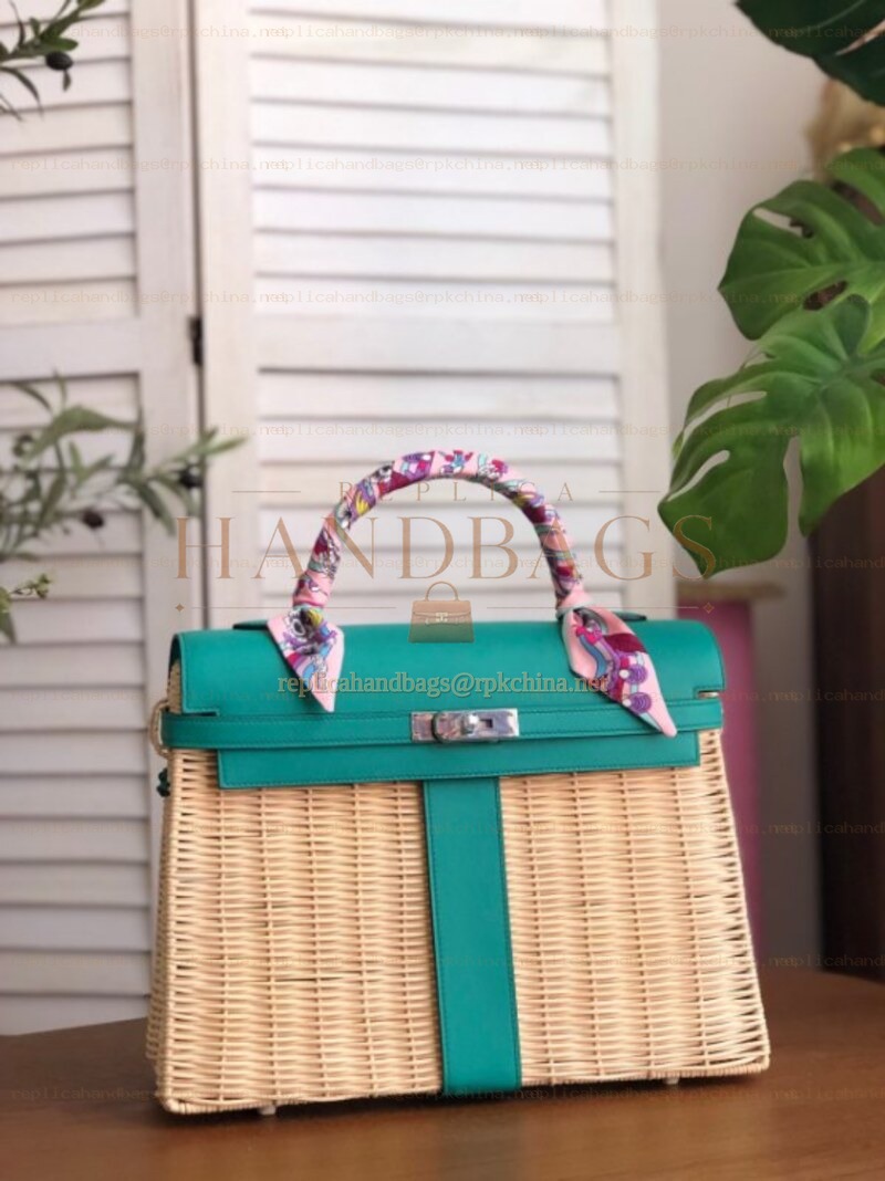 Replica Hermes Green Wicker Kelly Picnic 35 Bag