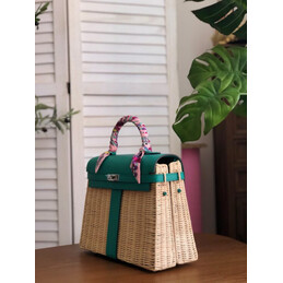 Replica Hermes Green Wicker Kelly Picnic 35 Bag