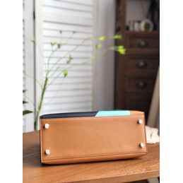 Replica Hermes Tan Blue Colorblock Kelly 28 Bag