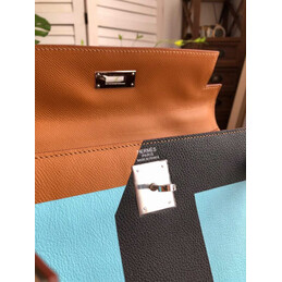 Replica Hermes Tan Blue Colorblock Kelly 28 Bag