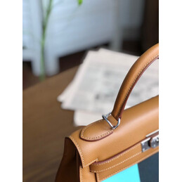 Replica Hermes Tan Blue Colorblock Kelly 28 Bag