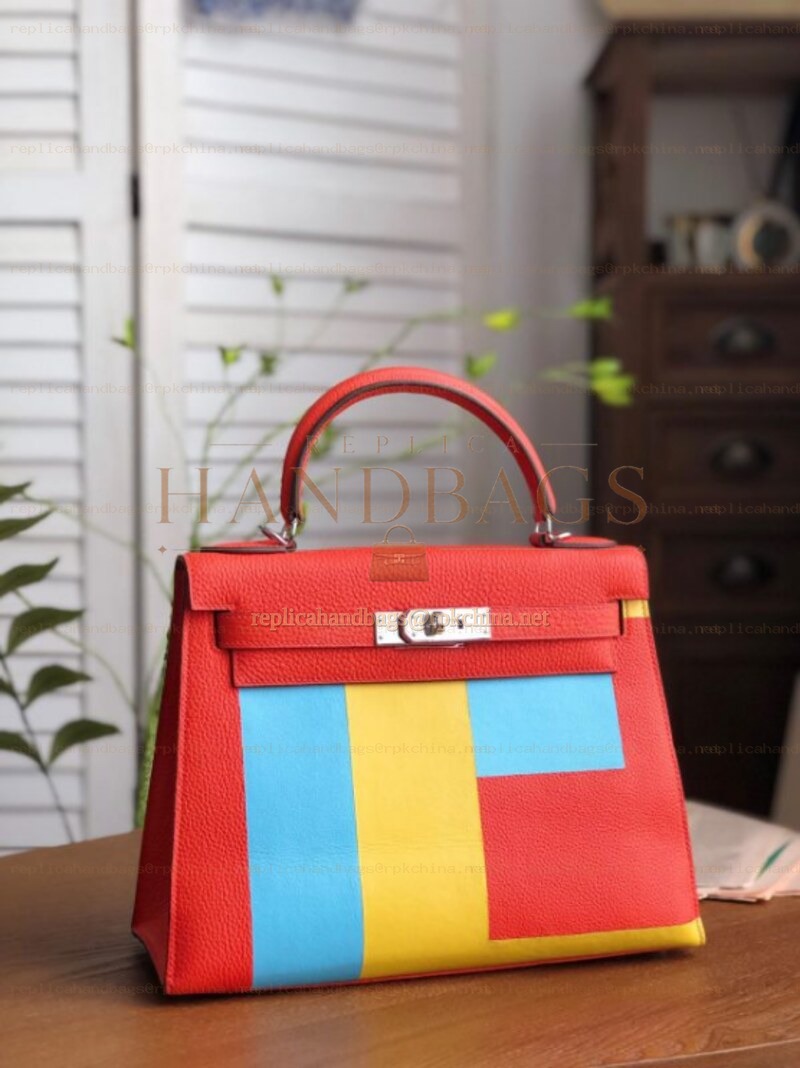 Replica Hermes Red Yellow Colorblock Kelly 28 Bag