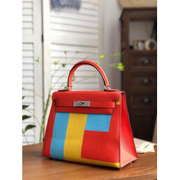 Replica Hermes Red Yellow Colorblock Kelly 28 Bag