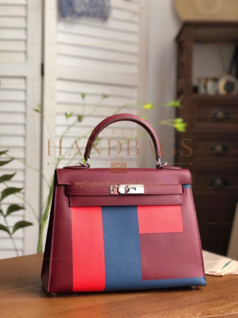 Replica Hermes Burgundy Red Colorblock Kelly 28 Bag