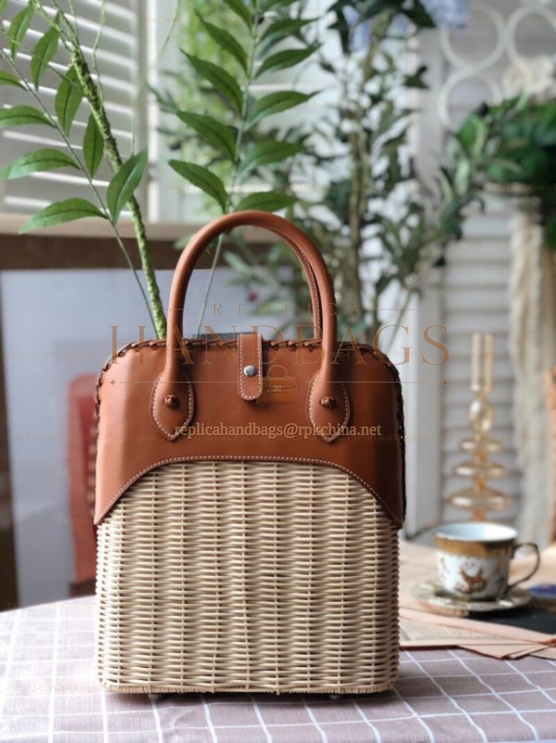 Replica Hermes Tan Wicker Bolide Picnic 24 Bag