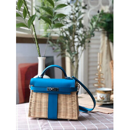 Replica Hermes Blue Wicker Kelly Picnic 20 Bag
