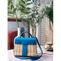 Replica Hermes Blue Wicker Kelly Picnic 20 Bag