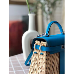 Replica Hermes Blue Wicker Kelly Picnic 20 Bag