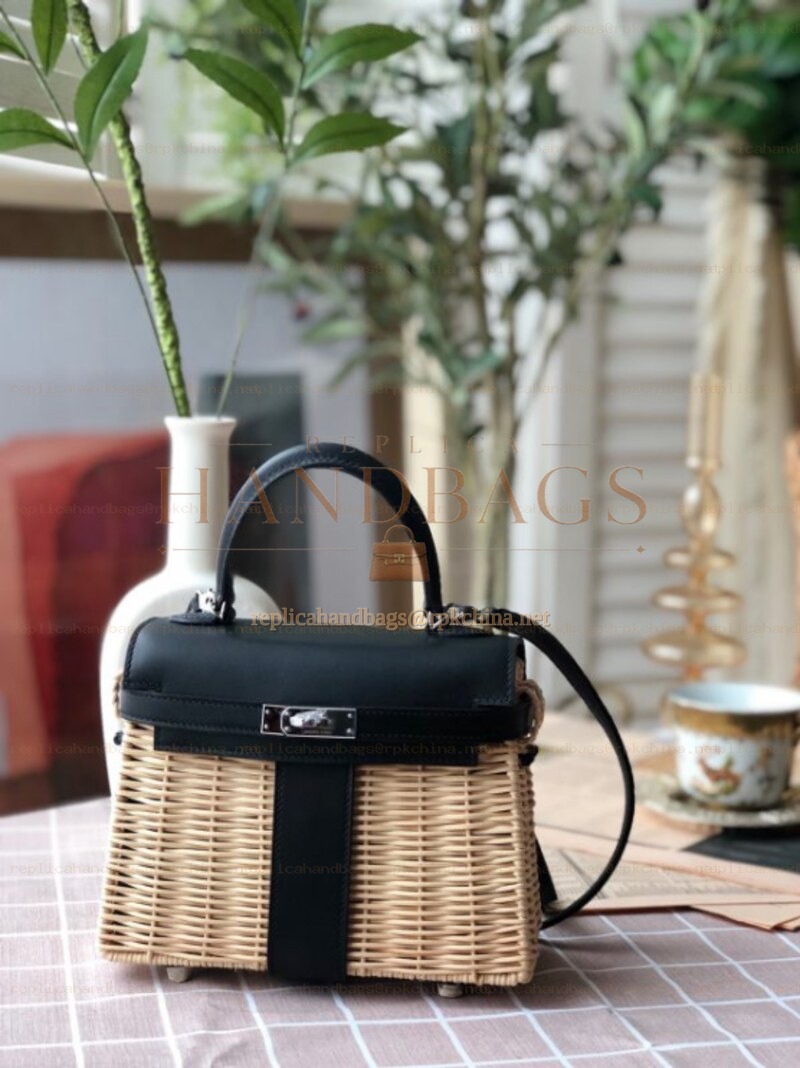 Replica Hermes Black Wicker Kelly Picnic 20 Bag