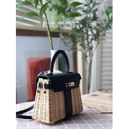 Replica Hermes Black Wicker Kelly Picnic 20 Bag