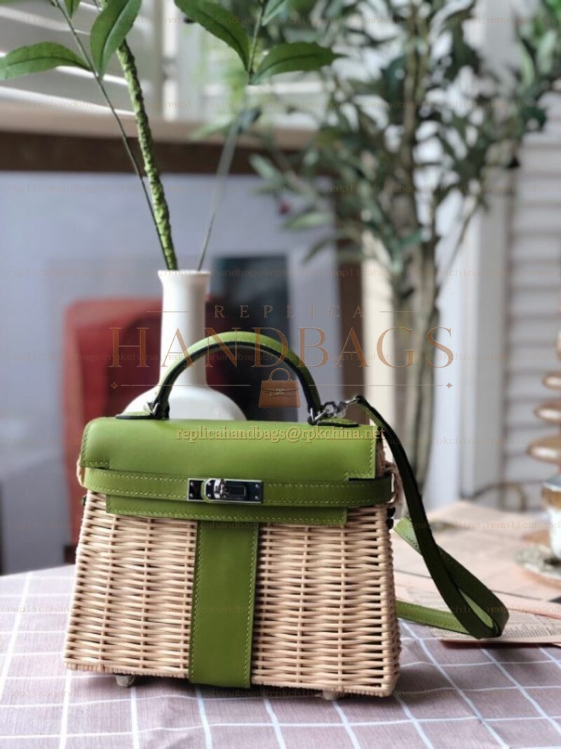 Replica Hermes Green Wicker Kelly Picnic 20 Bag