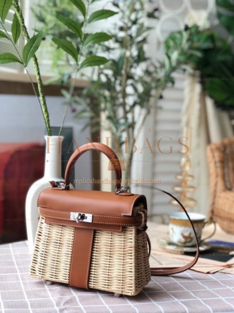 Replica Hermes Brown Wicker Kelly Picnic 20 Bag