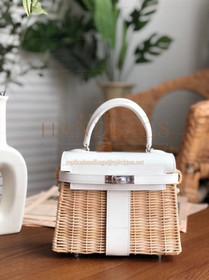Replica Hermes White Wicker Kelly Picnic 20 Bag