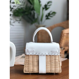 Replica Hermes White Wicker Kelly Picnic 20 Bag