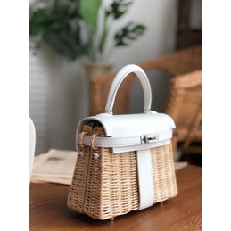 Replica Hermes White Wicker Kelly Picnic 20 Bag