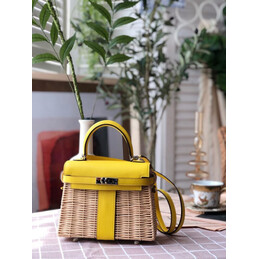 Replica Hermes Yellow Wicker Kelly Picnic 20 Bag