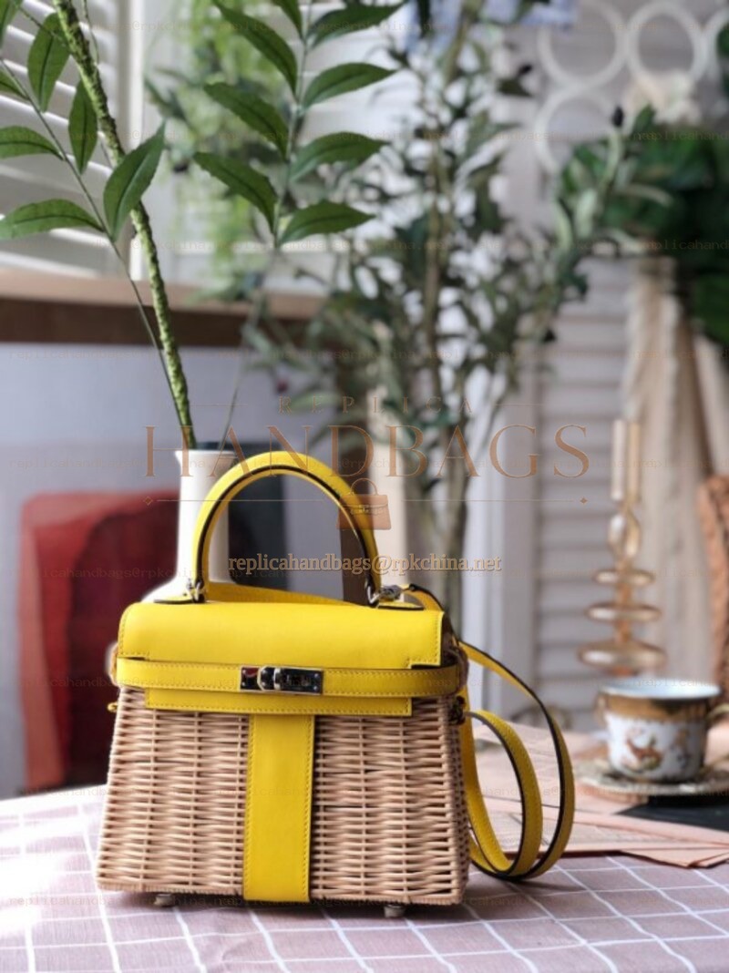 Replica Hermes Yellow Wicker Kelly Picnic 20 Bag