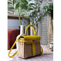 Replica Hermes Yellow Wicker Kelly Picnic 20 Bag