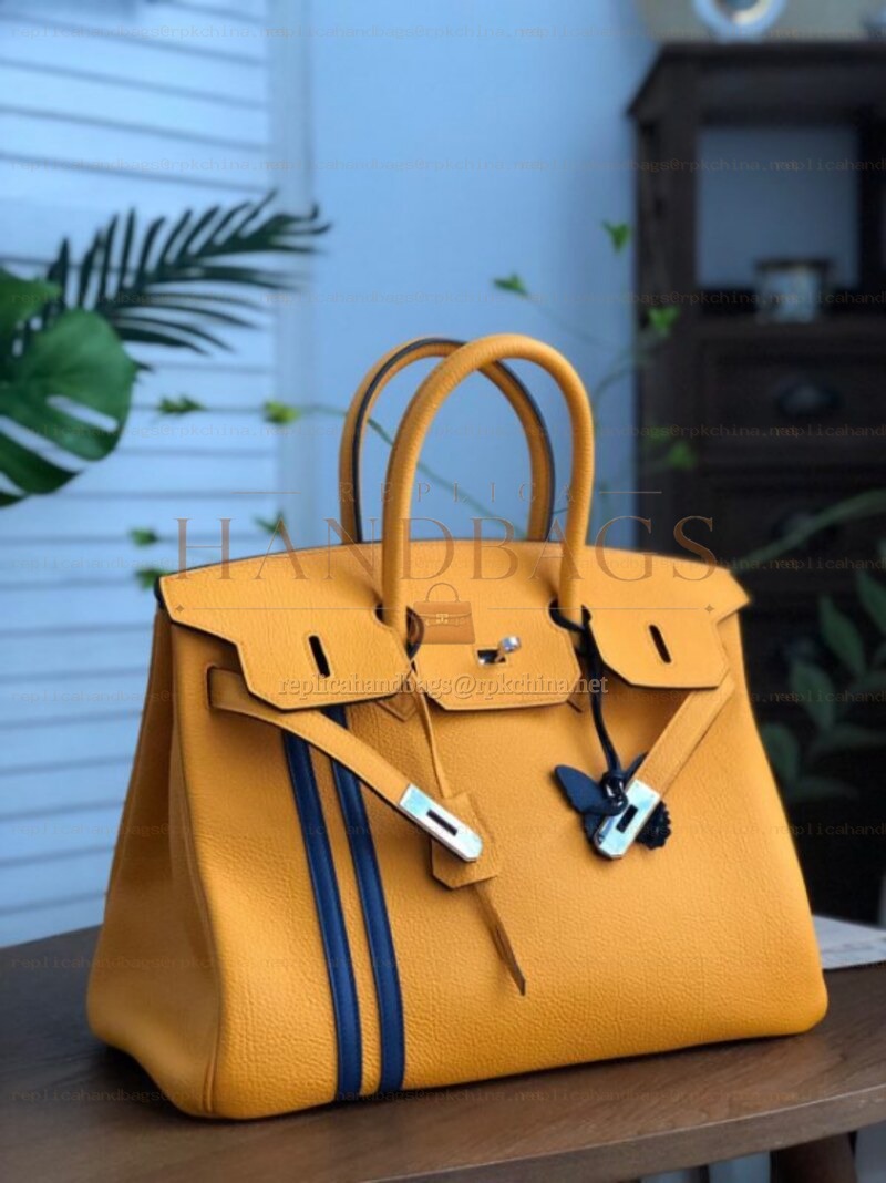 Replica Hermes Yellow Blue Stripe Birkin 35 Bag