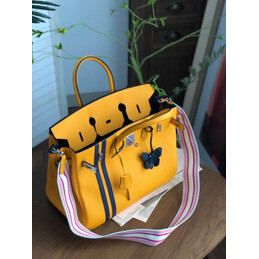 Replica Hermes Yellow Blue Stripe Birkin 35 Bag