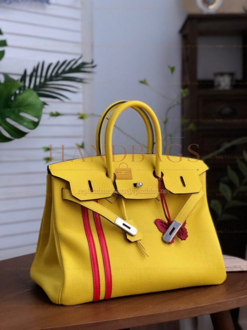 Replica Hermes Yellow Red Stripe Birkin 35 Bag