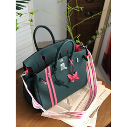 Replica Hermes Dark Green Red White Stripe Birkin 35 Palladium Hardware Bag