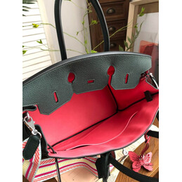 Replica Hermes Dark Green Red White Stripe Birkin 35 Palladium Hardware Bag
