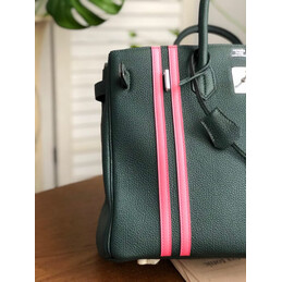 Replica Hermes Dark Green Red White Stripe Birkin 35 Palladium Hardware Bag