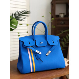 Replica Hermes Blue Yellow White Stripe Birkin 35 Palladium Hardware Bag