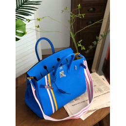 Replica Hermes Blue Yellow White Stripe Birkin 35 Palladium Hardware Bag