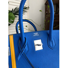 Replica Hermes Blue Yellow White Stripe Birkin 35 Palladium Hardware Bag