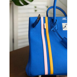 Replica Hermes Blue Yellow White Stripe Birkin 35 Palladium Hardware Bag