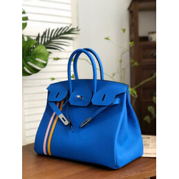 Replica Hermes Blue Yellow White Stripe Birkin 35 Palladium Hardware Bag